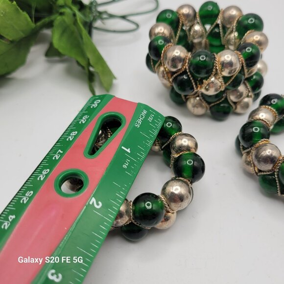 Green Glass and Metal Beaded Napkin Rings Set of - Picture 11 of 12